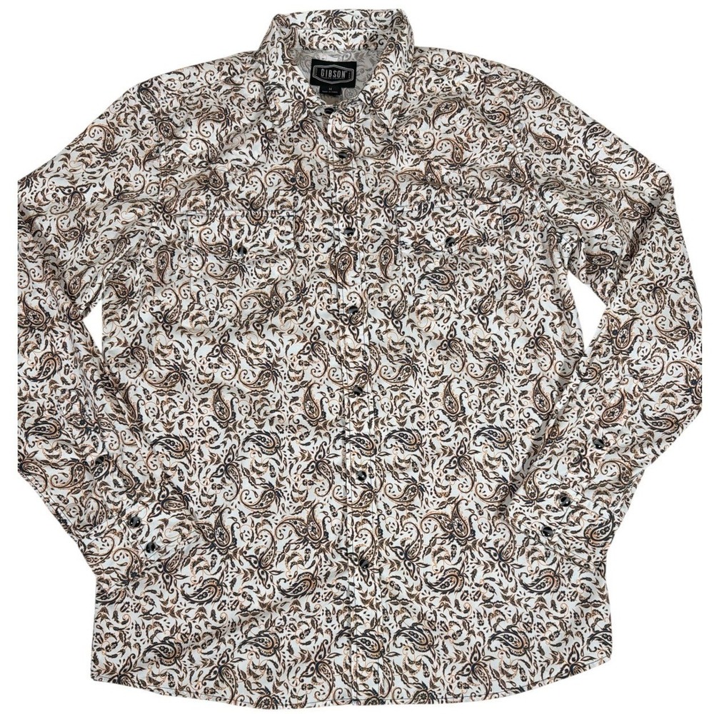 Gibson Trading Co Western Shirt Mens Medium Paisley Snap‎ Button Long Sleeve